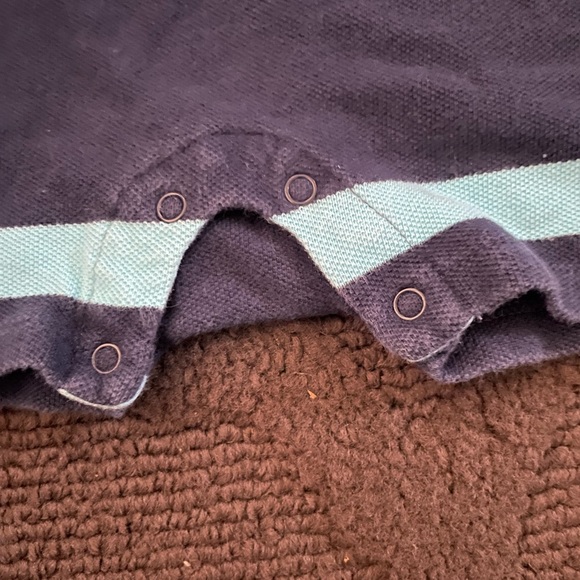 Baby👶🏼Boys👦🏻Navy Blue & Mint Green Cotton Mesh Polo🏇Shortall Sz 9M - Picture 3 of 6